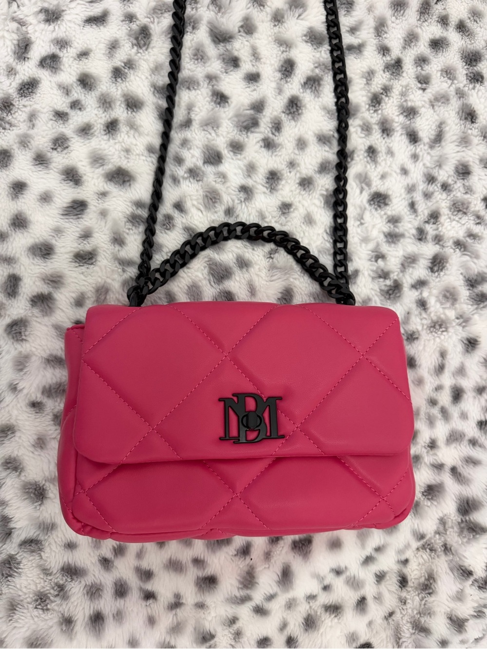 Badgley Mischka Quilted Hot Pink Crossbody with Black Chain